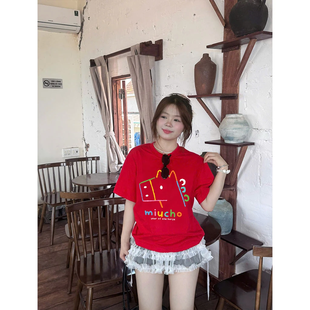 Áo thun nam nữ form boxy Miucho vải dày dặn thoáng mát hình ngựa hoạt hình in mix 2899_thumbnail_7