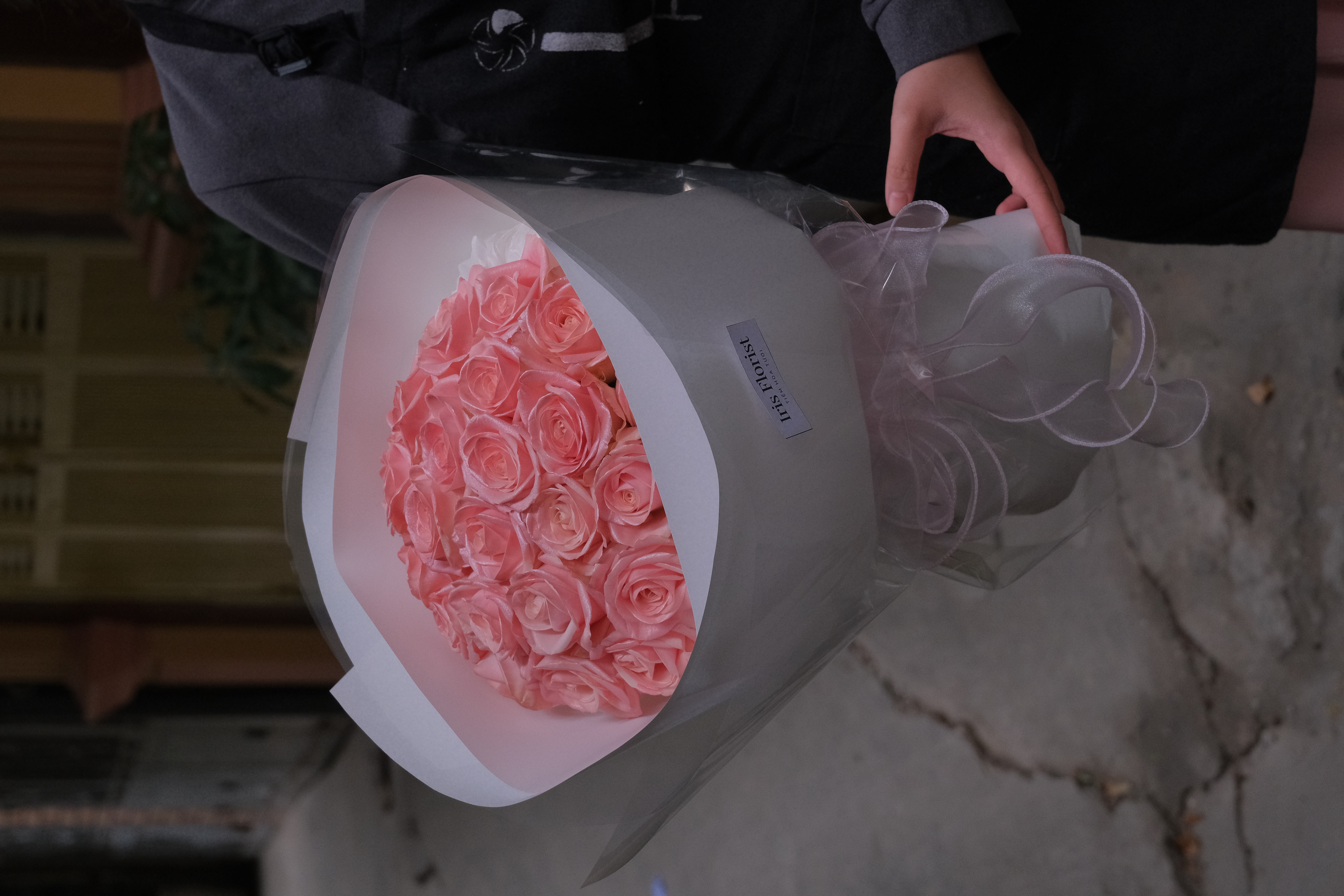 Bó hồng Pink Blush - Bó tròn trắng