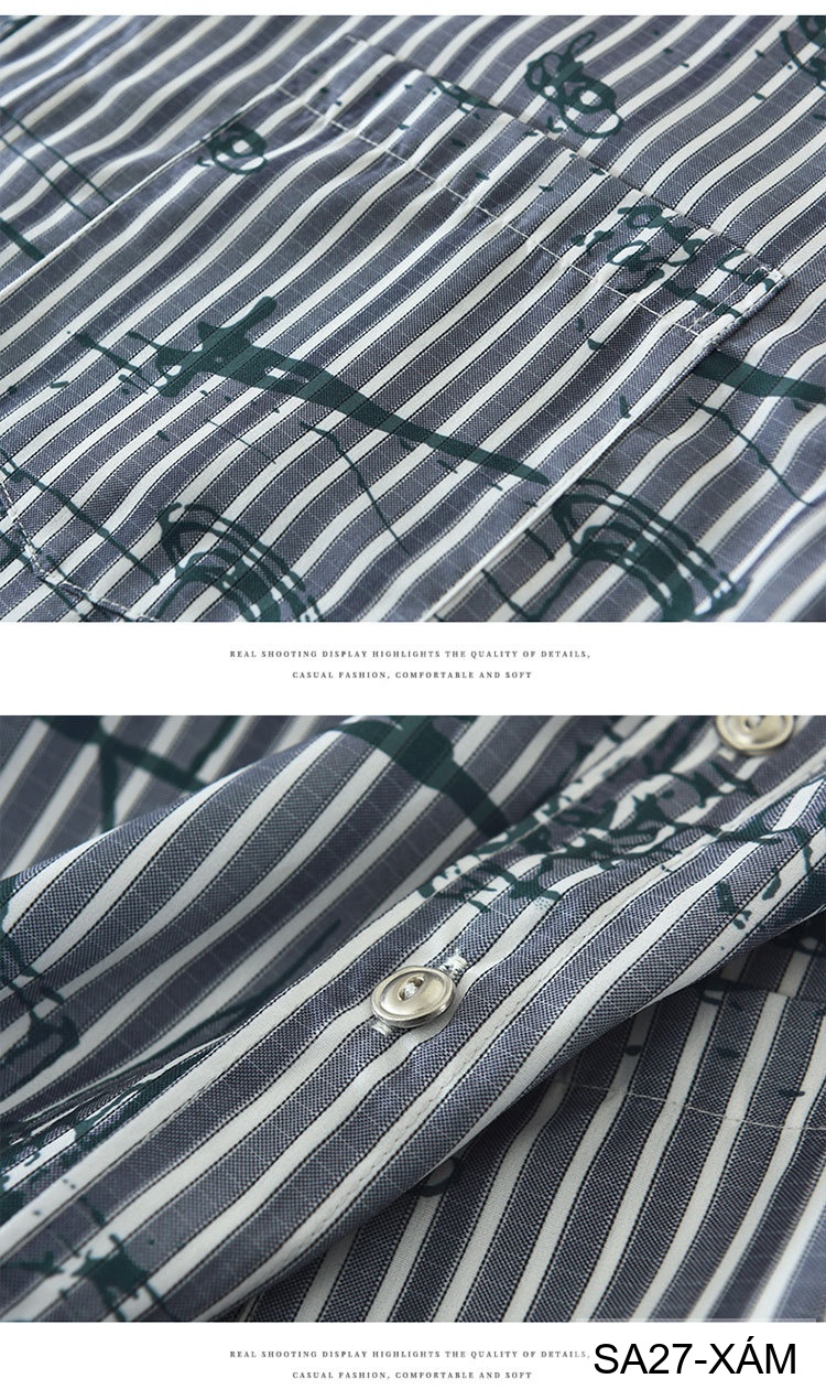 SA27 - Áo sơ mi nam ngắn tay họa tiết sọc và vẽ tay phong cách streetwear, chất liệu polyester mềm mại, form rộng thoải mái_thumbnail_9
