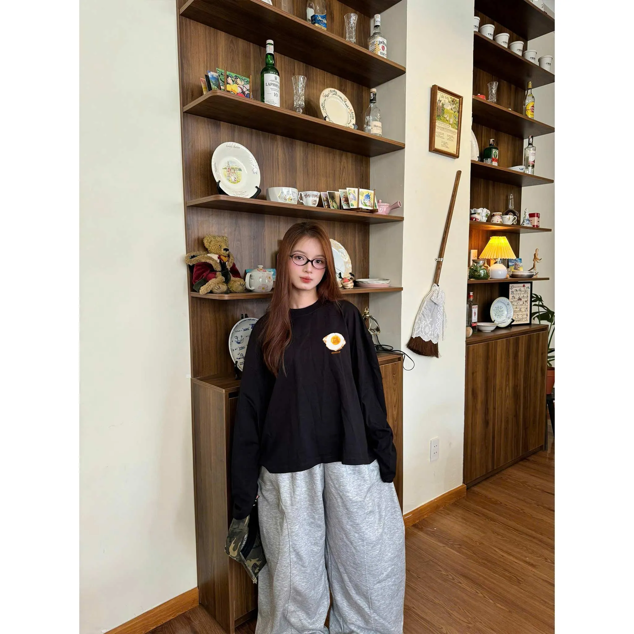 Áo thun boxy nữ tay dài hình trứng ốp la 2642 Miucho vải cotton co giãn 2c thoáng mát in mix_thumbnail_2