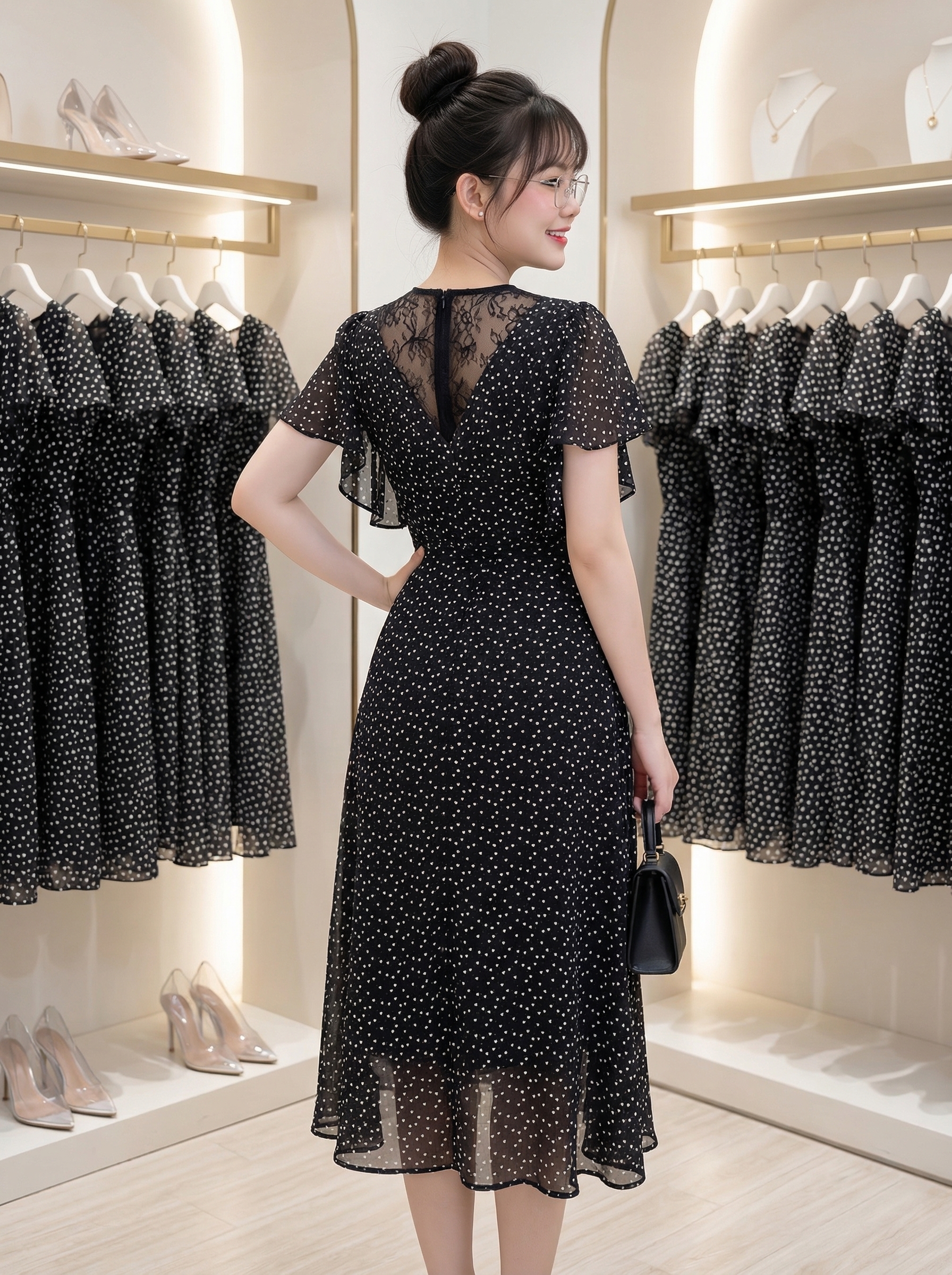 Đầm midi họa tiết tim nhí cổ V phối ren lưng_thumbnail_5