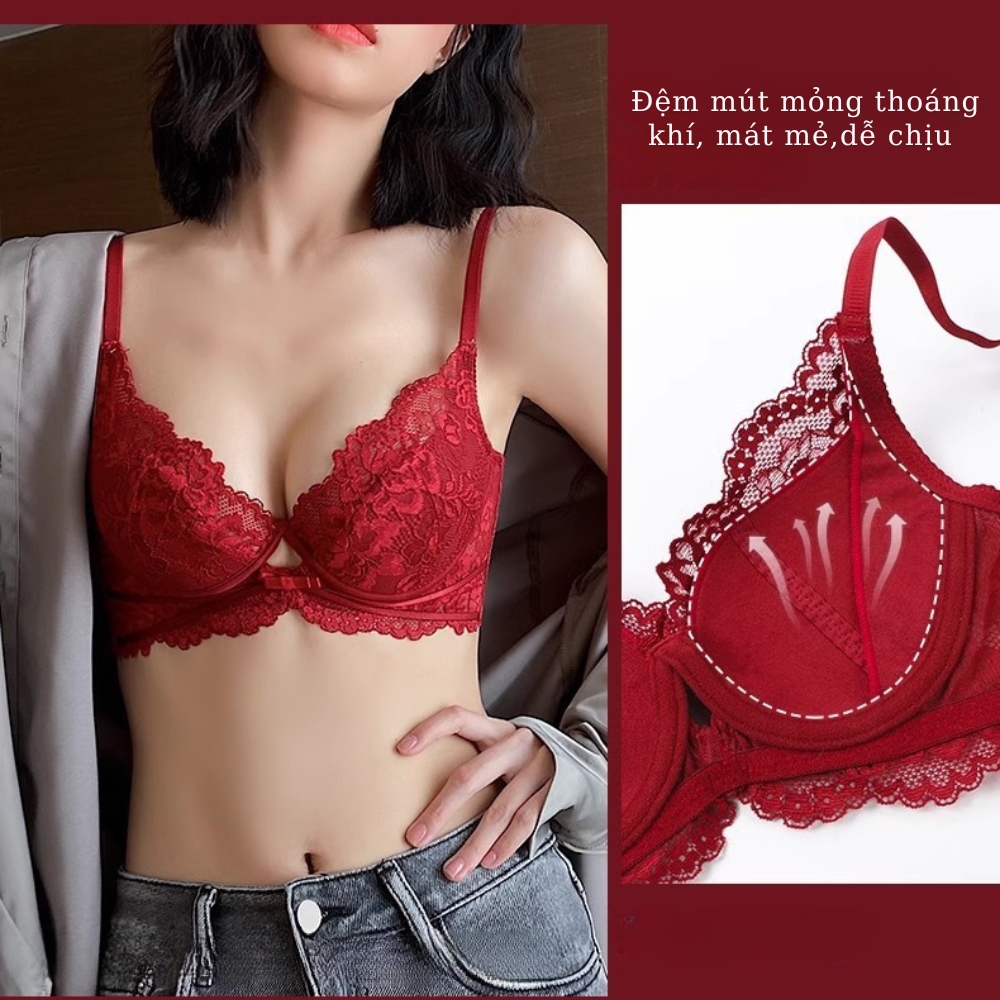 [Mã B62 ] Áo Lót Nữ Ren Áo Ngực Ren Có Gọng Mút Mỏng 0.3cm Kem Women Bra Kem Women Đen_thumbnail_4