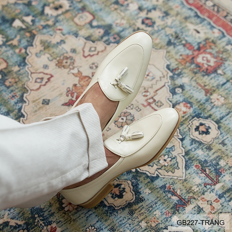 GB227 - Giày lười nam mũi nhọn da bò phong cách Anh Quốc, màu trắng đen sang trọng_thumbnail_9