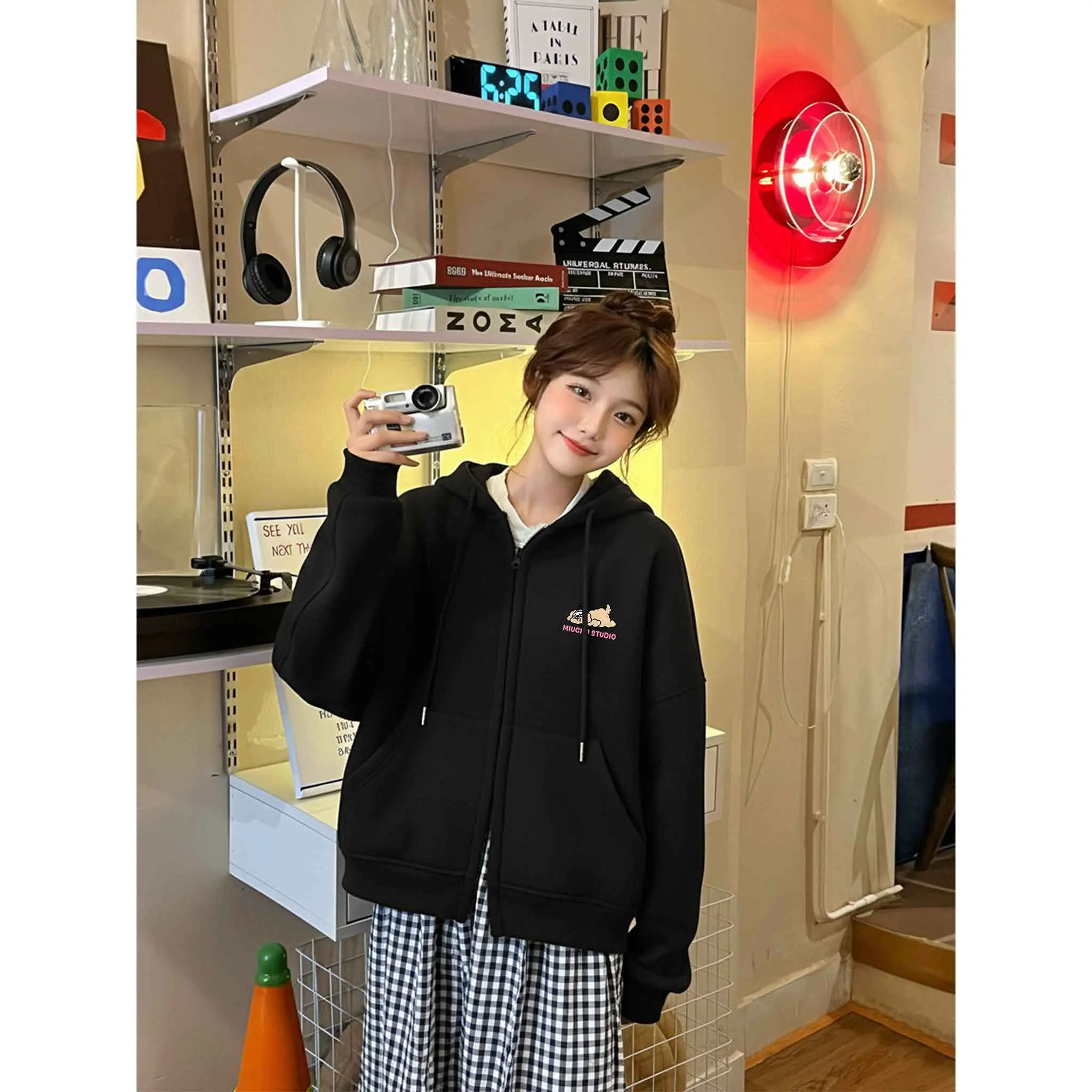 Áo hoodie zip boxy Miucho vải nỉ 2 da cao cấp dày dặn khóa kéo hình in dễ thương 2845_thumbnail_5