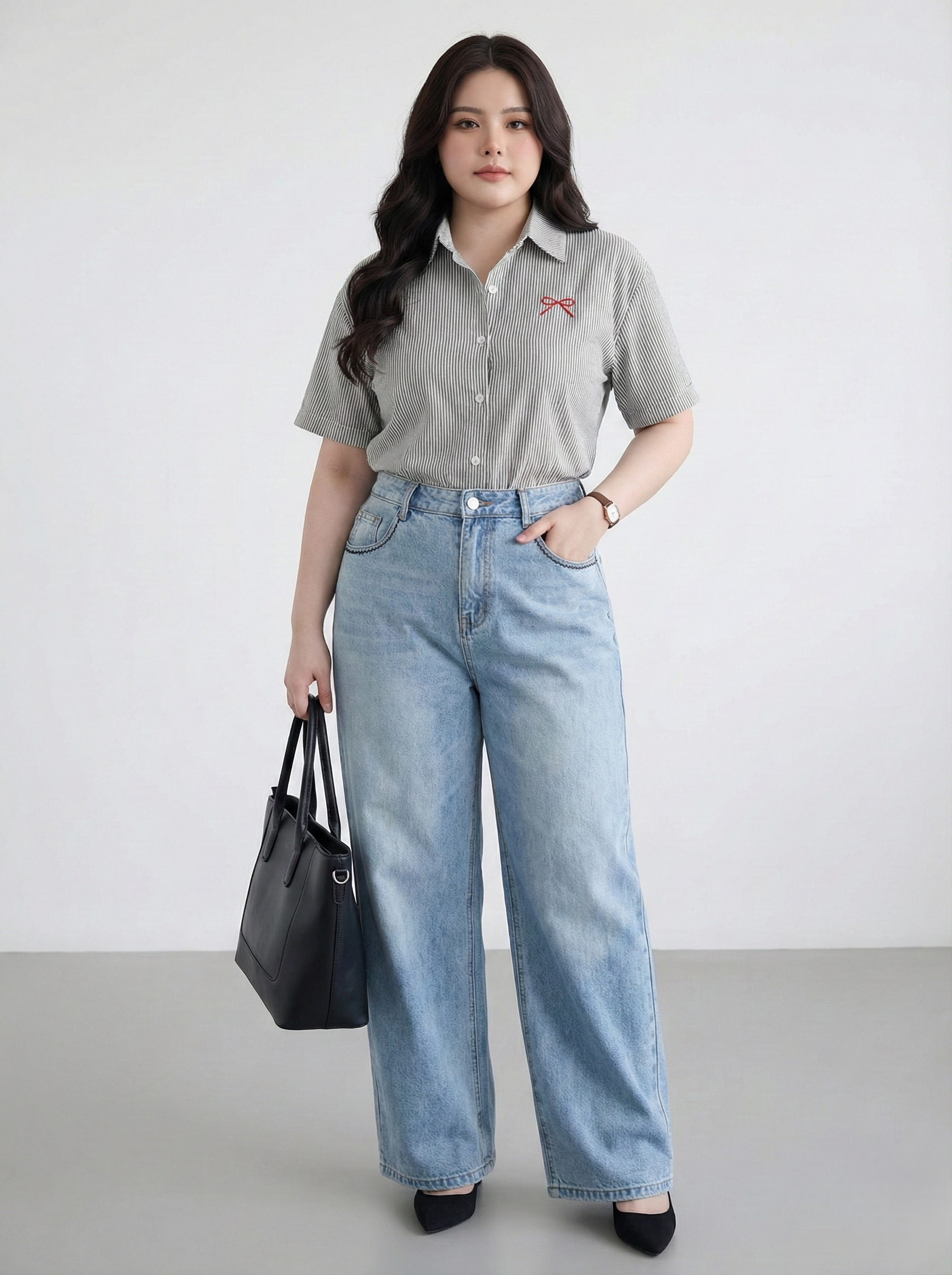 BIGSIZE-Quần jean suông phối ren T-QJ392