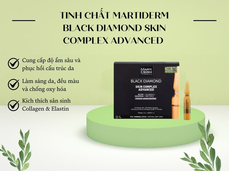 Thành phần Tinh Chất MartiDerm Black Diamond Skin Complex Advanced 30 ống 60ml - Chống oxy hóa, làm sáng da & giảm nếp nhăn.