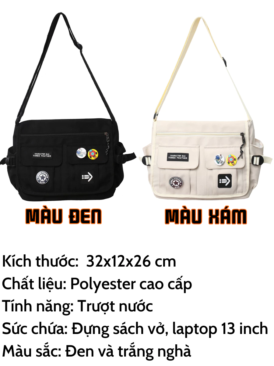 Túi đeo chéo nam nữ vải canvas chống nước nhiều ngăn có khóa kéo thời trang Hàn Quốc_thumbnail_4