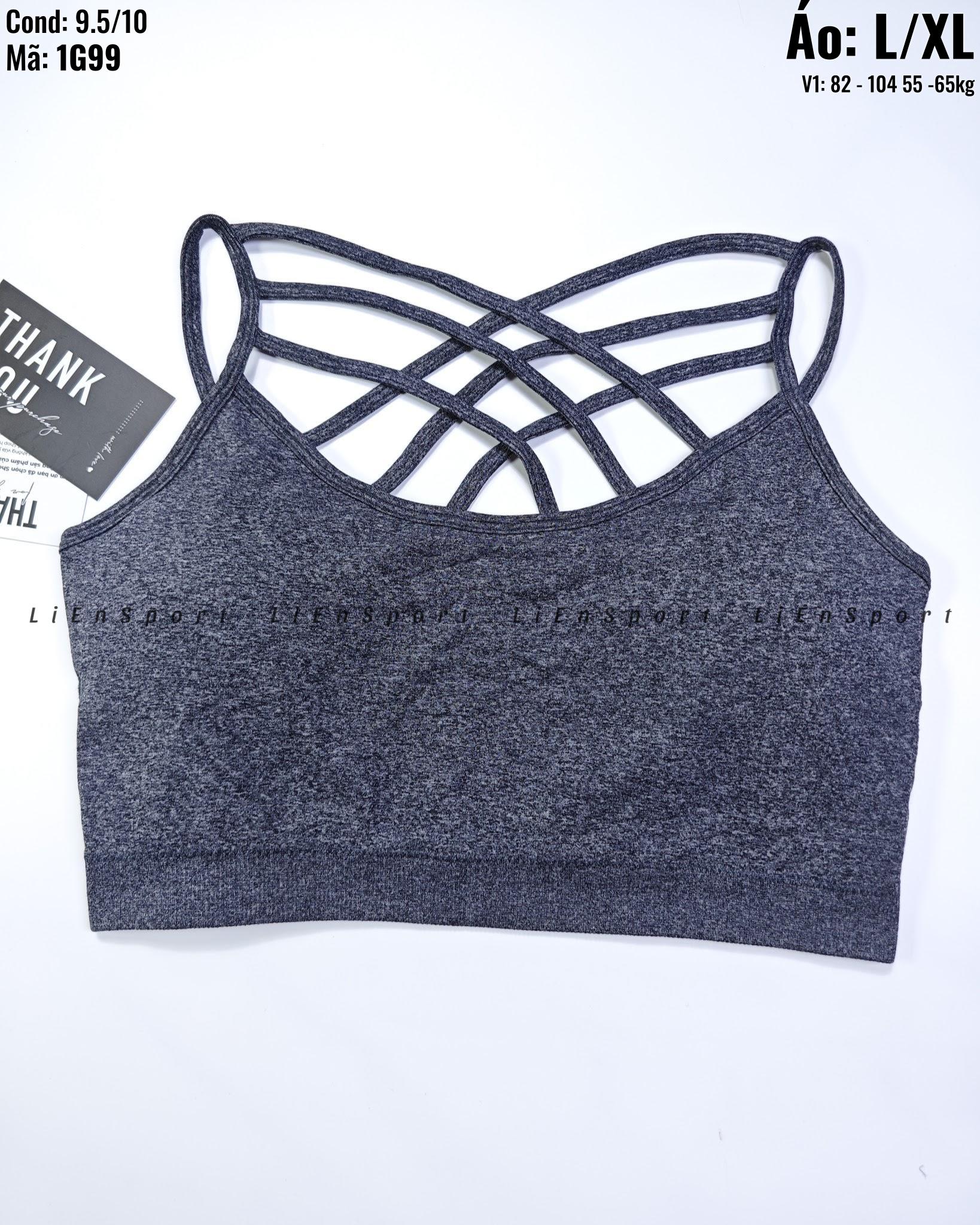 Áo bra thể thao lưng đan dây chữ X Nữ Size L XL Xám đậm ánh kim Auth 2nd Không gọng không đệm Vải co giãn thoáng khí Form ôm sát Phù hợp gym yoga chạy bộ Mã:1G99