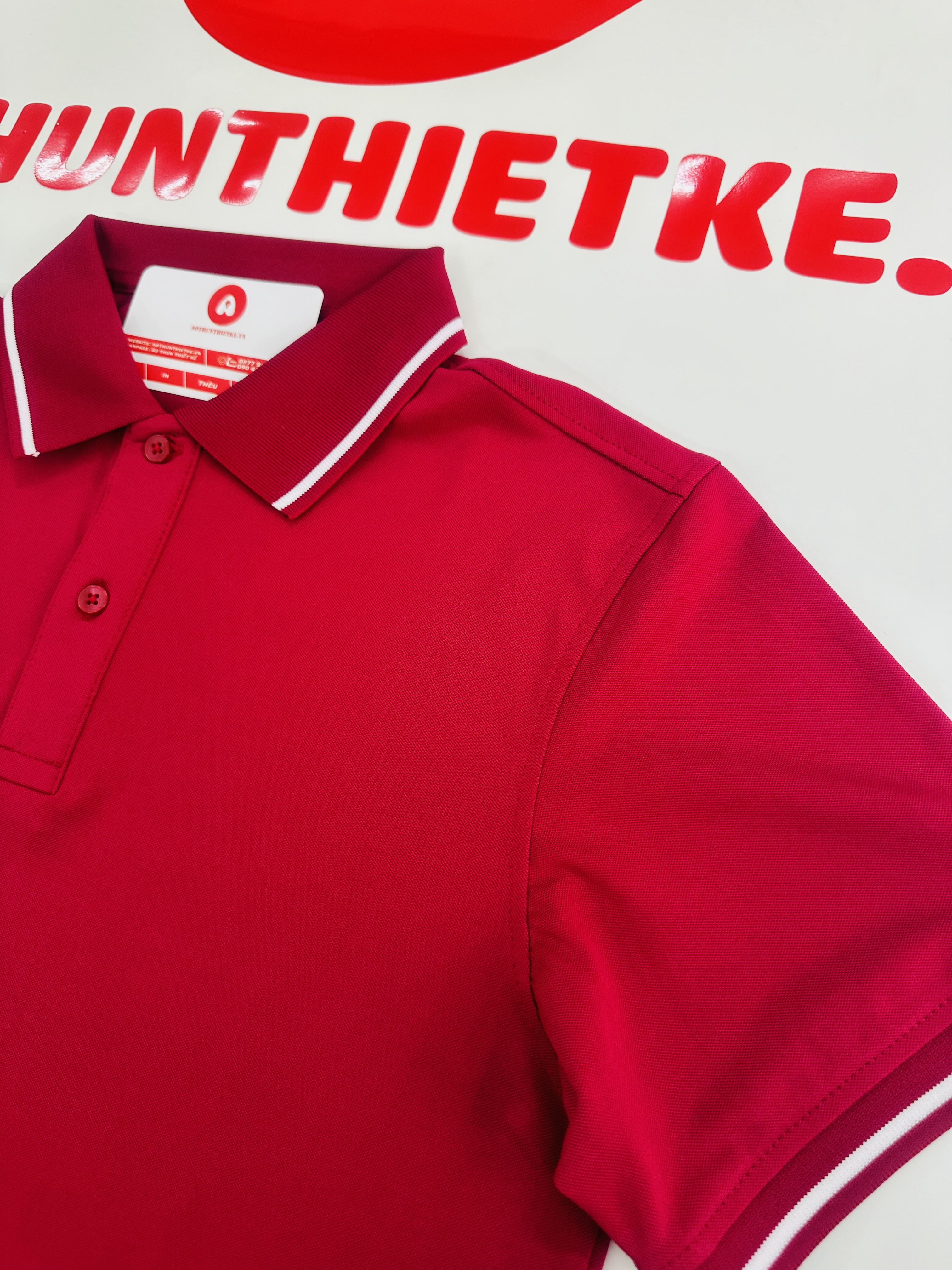 Áo Đồng Phục Polo 1 Sọc Đỏ Đô_thumbnail_1