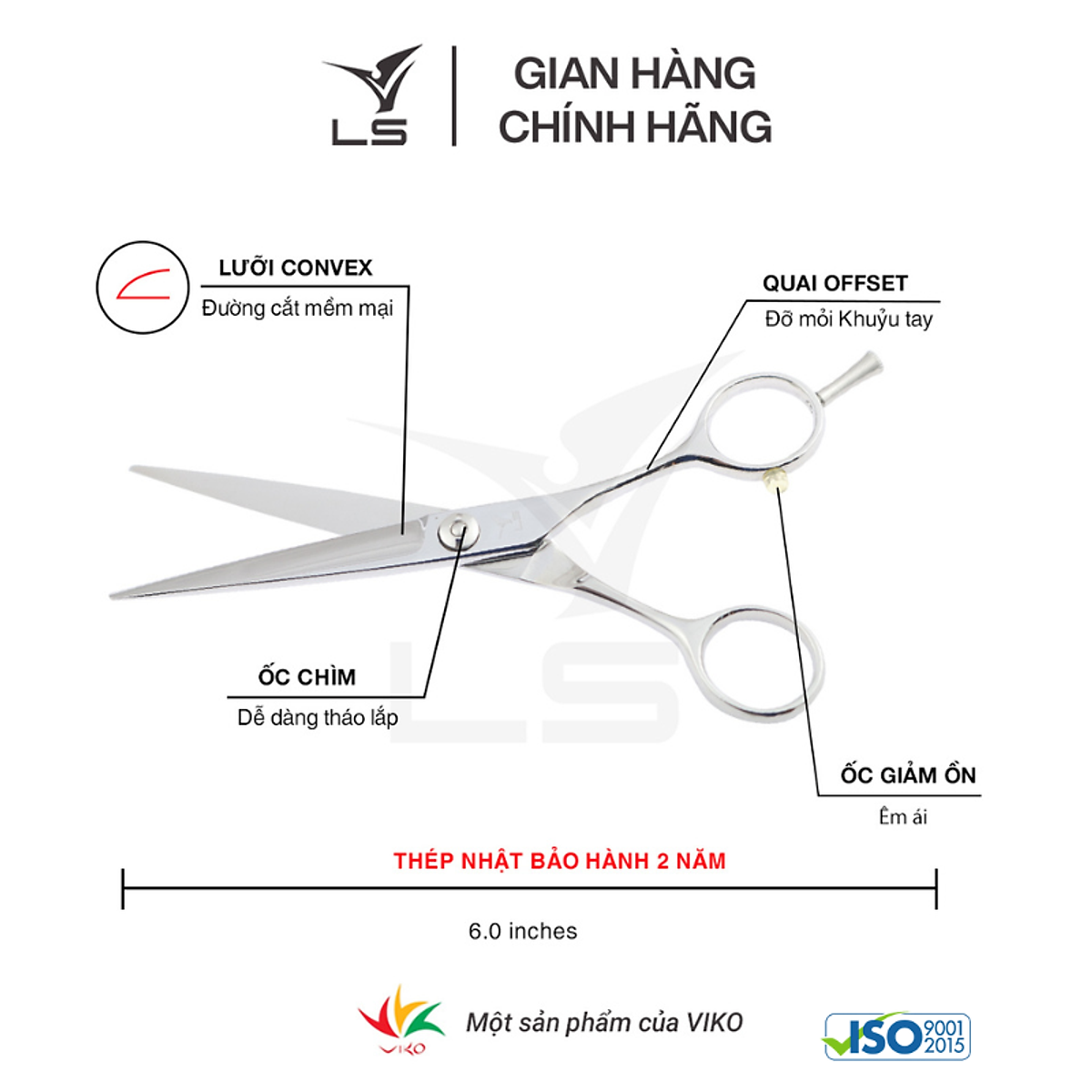 Kéo cắt tóc Viko LS CB15/6.0 (tay phải) - bảo hành 2 năm_thumbnail_2