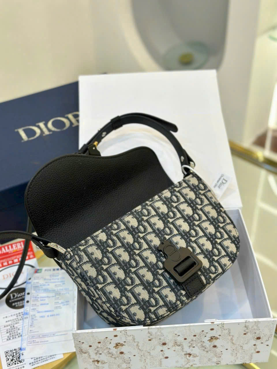 Túi đeo chéo nam Dior mini Saddle Strap blue_thumbnail_3