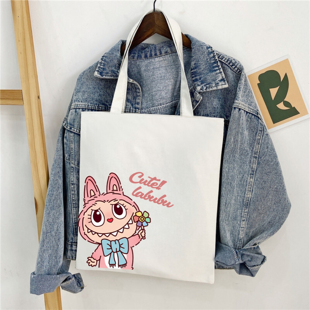 Túi tote in hình LABUBU - Túi vải canvas kích thước 33x37cm đựng vừa A4 và laptop - TOTE06