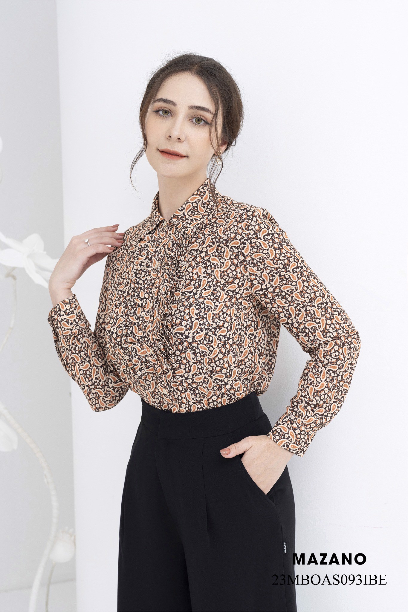 Áo sơ mi dày tay cổ đính đá