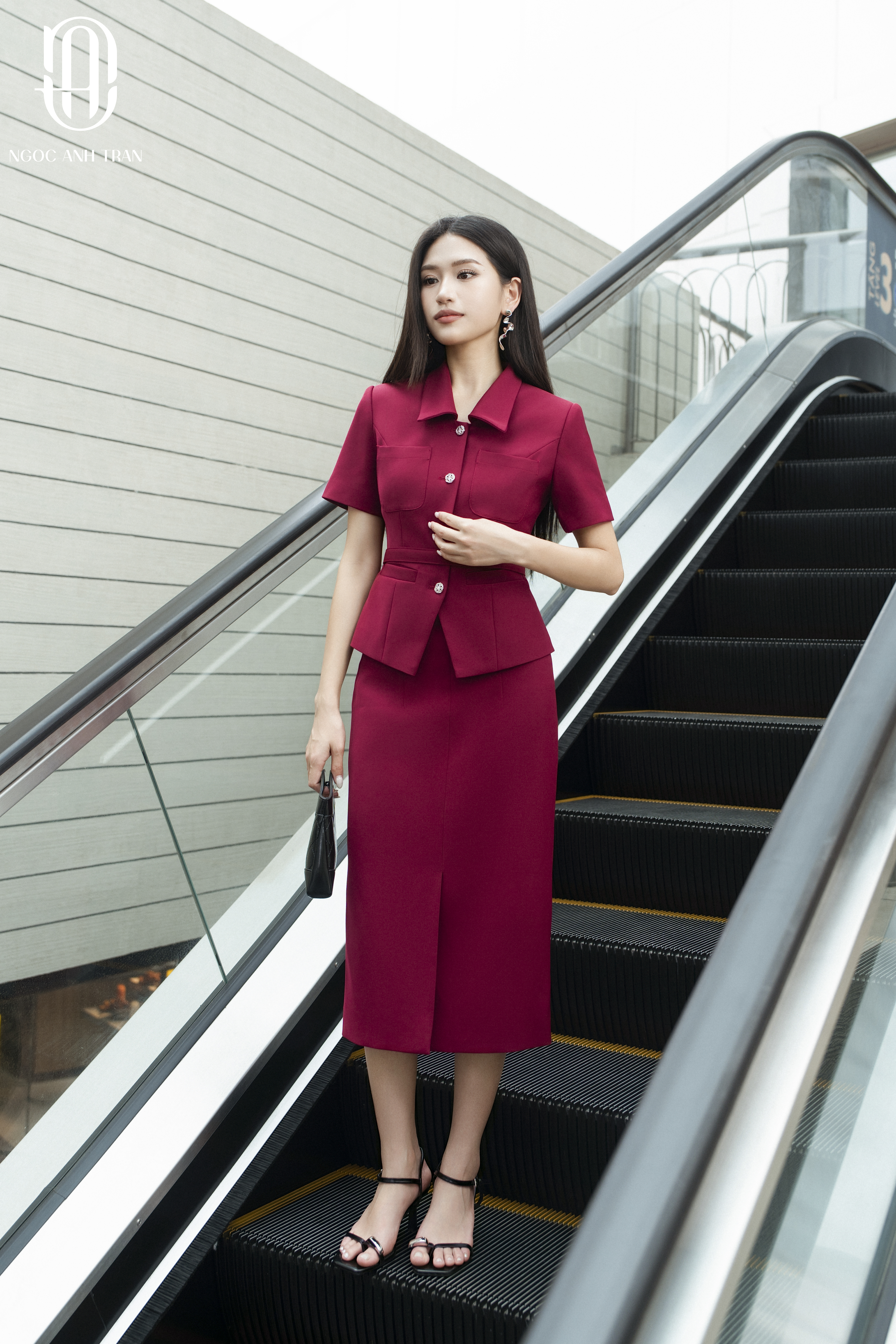 Set A171 HỒNG LAM - Áo kiểu chân váy hồng maroon_thumbnail_3