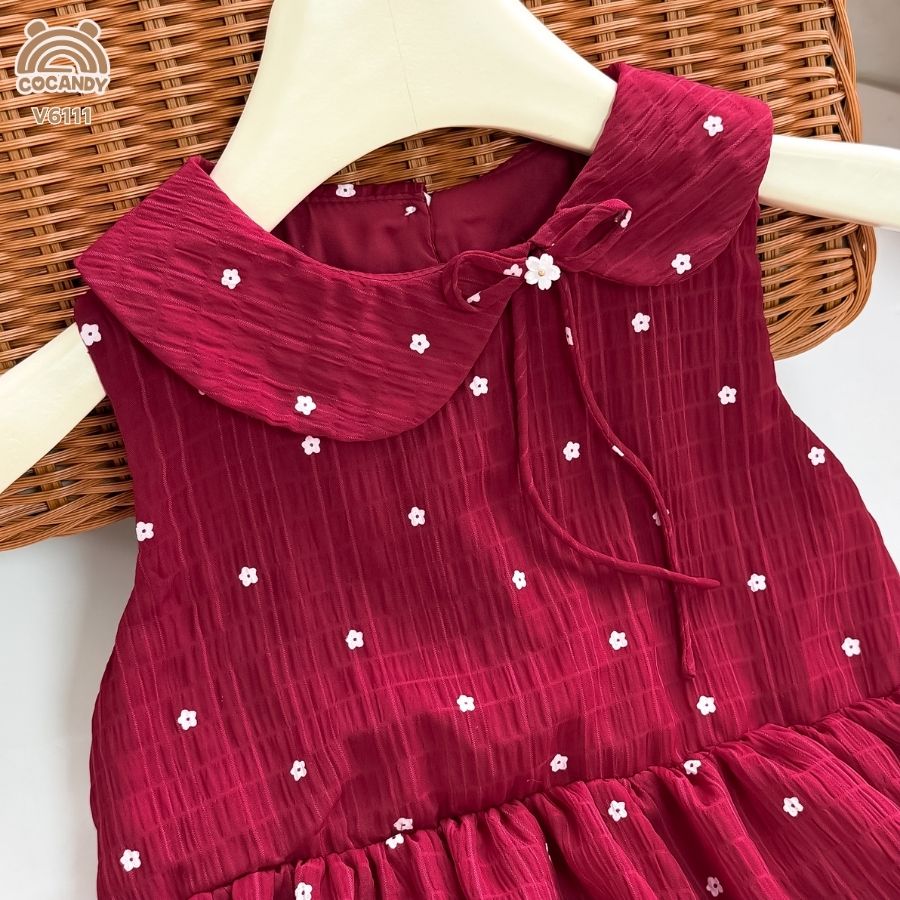 Váy cộc ĐỎ sát nách họa tiết hoa nhí trắng cổ nơ_thumbnail_2