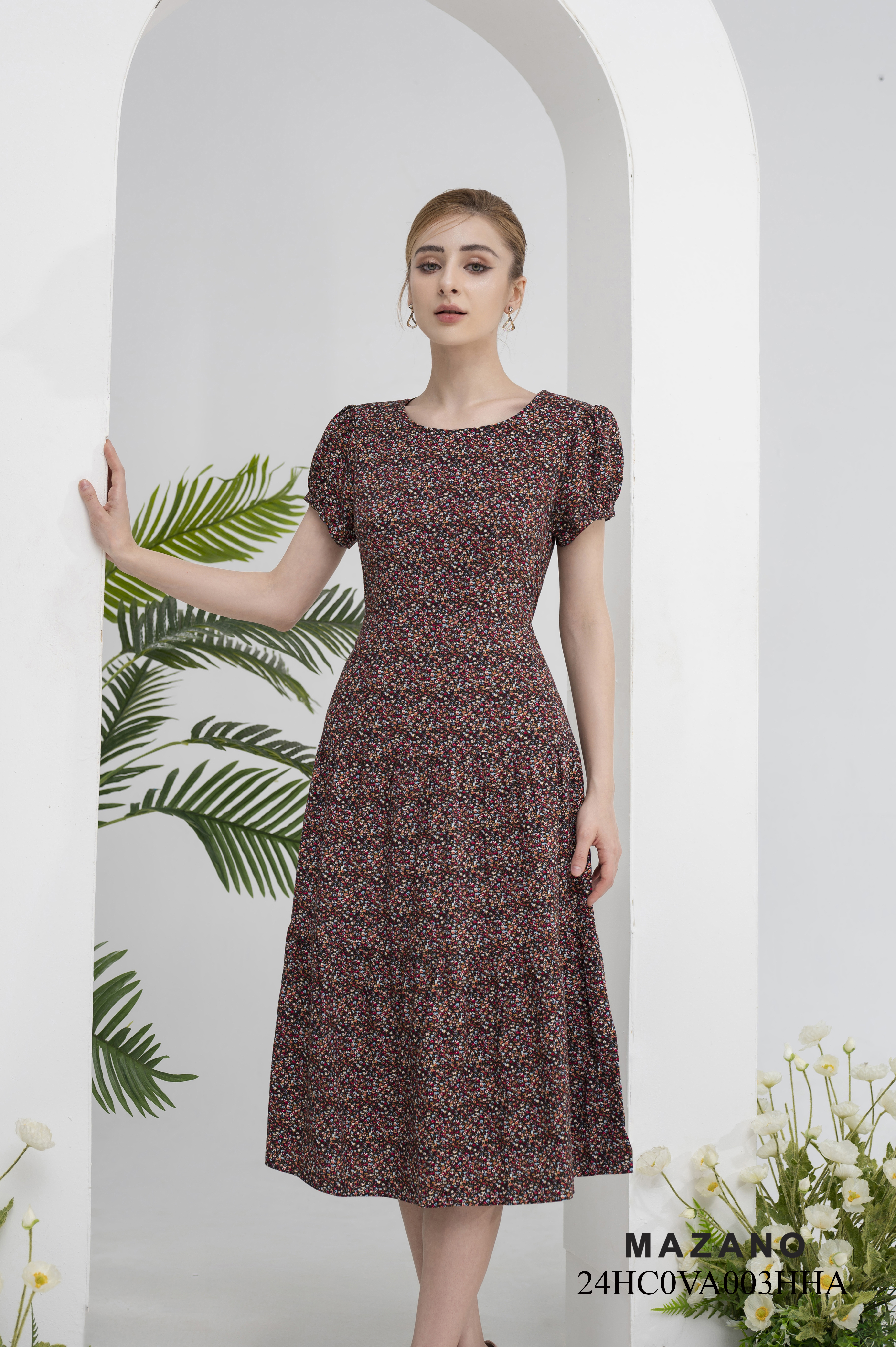 Đầm hoa nhí thân ôm chân bèo tầng