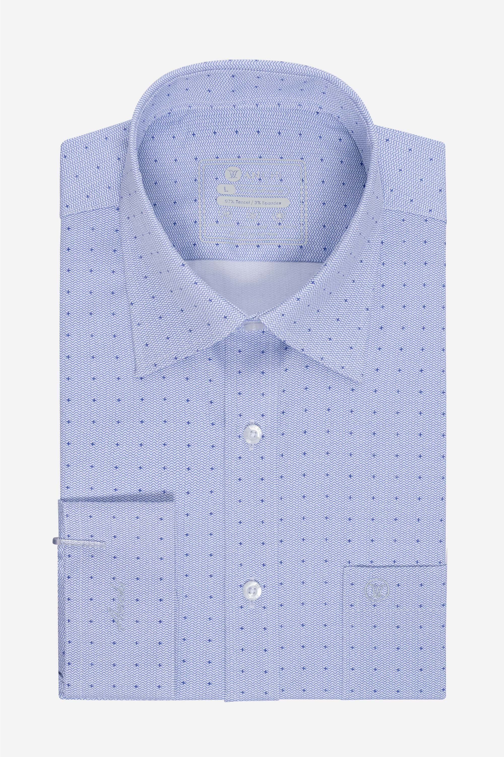 Sơ Mi Dài Tay Họa Tiết Nam Trung Niên ANCHI Chất Liệu Sợi Sồi Cao Cấp Màu Xanh Nhạt