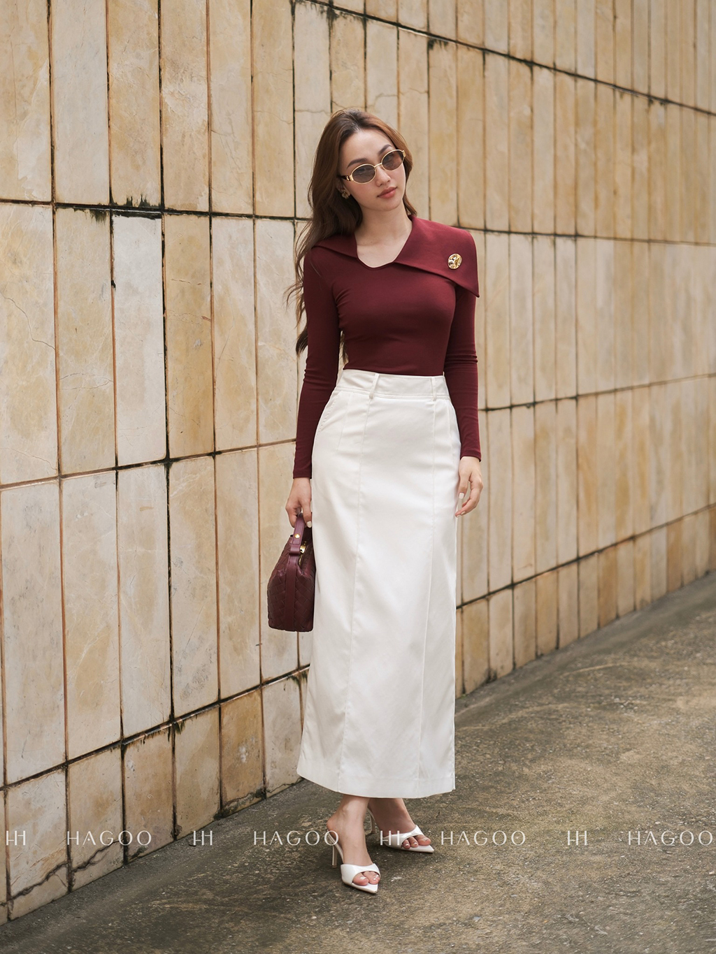 Chân váy kaki gân nổi khóa kéo sau HAGOO_thumbnail_1