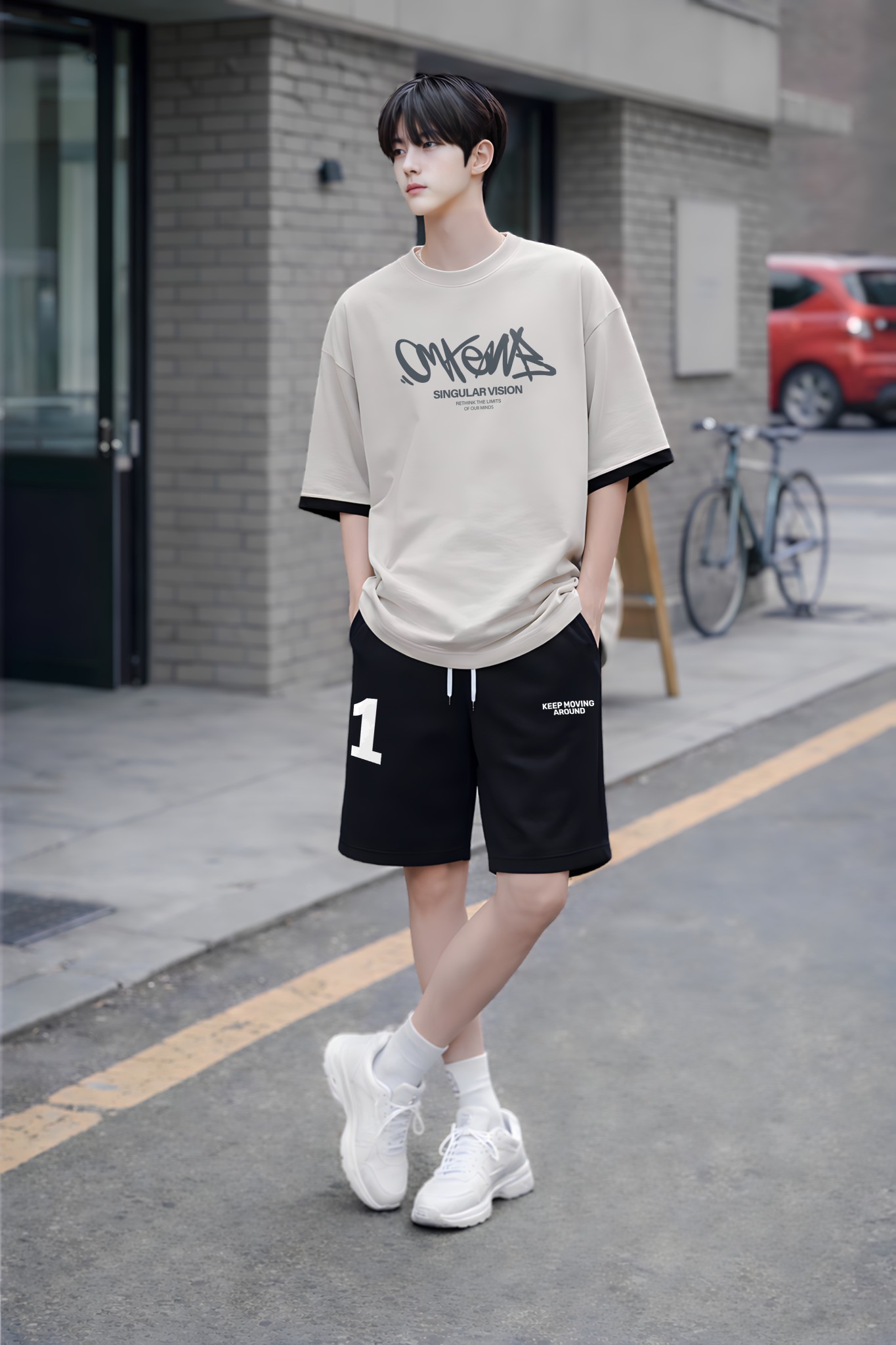 Áo phông bé trai dáng rộng màu be phối tay đen_thumbnail_3