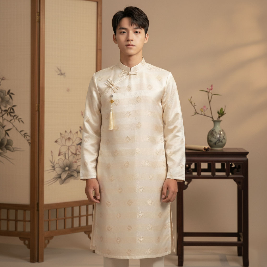 Áo Dài Nam Cách Tân Gấm Vân 2 Lớp Cao Cấp Mặc Tết, Lễ Sự Kiện NA26-01