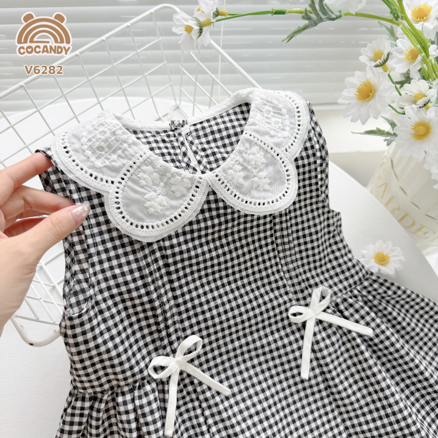 Váy sát nách ĐEN chấm bi nhún phối 2 nơ_thumbnail_4