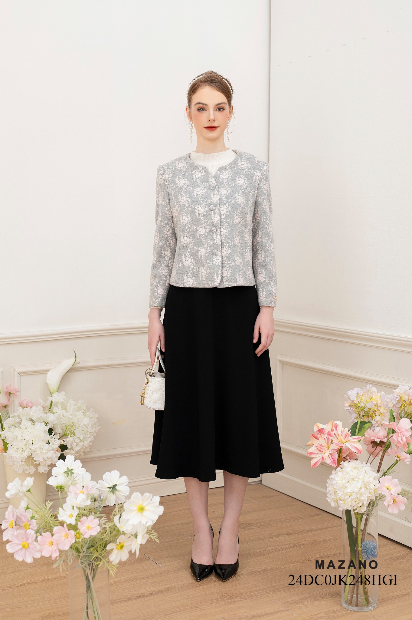 Áo khoác ngắn Suông Vải dạ  thêu hoa cách điệu Dài dưới eo JK248HGI_thumbnail_5