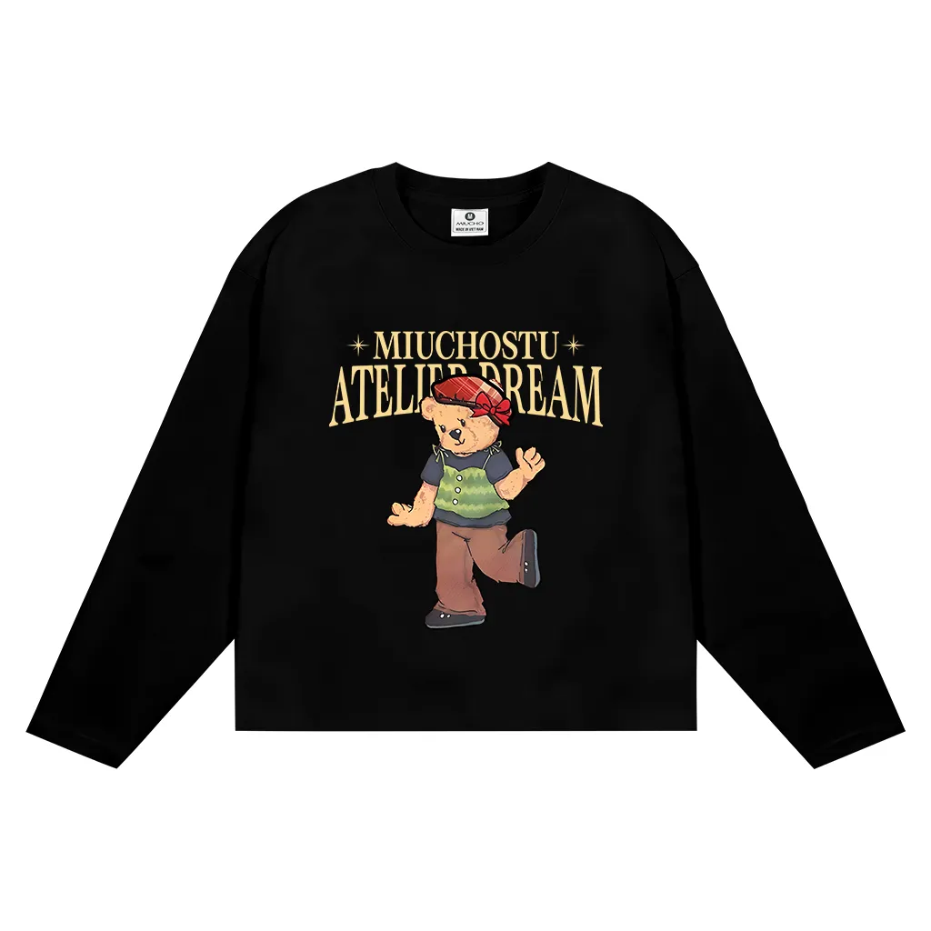 Áo thun boxy unisex Miucho tay dài cổ tròn vải cotton thoáng mát dày dặn hình gấu bông in mix 2658_thumbnail_7