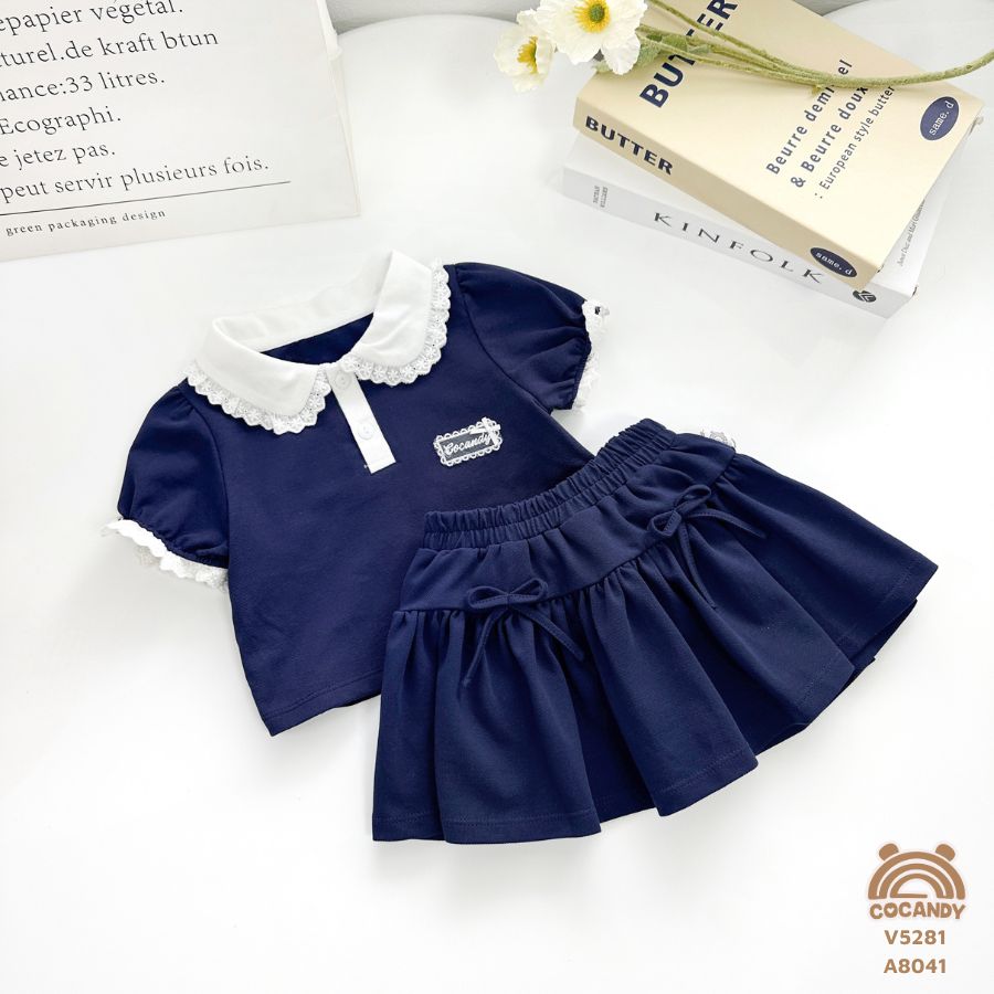 Chân váy XANH THAN xếp ly phối nơ