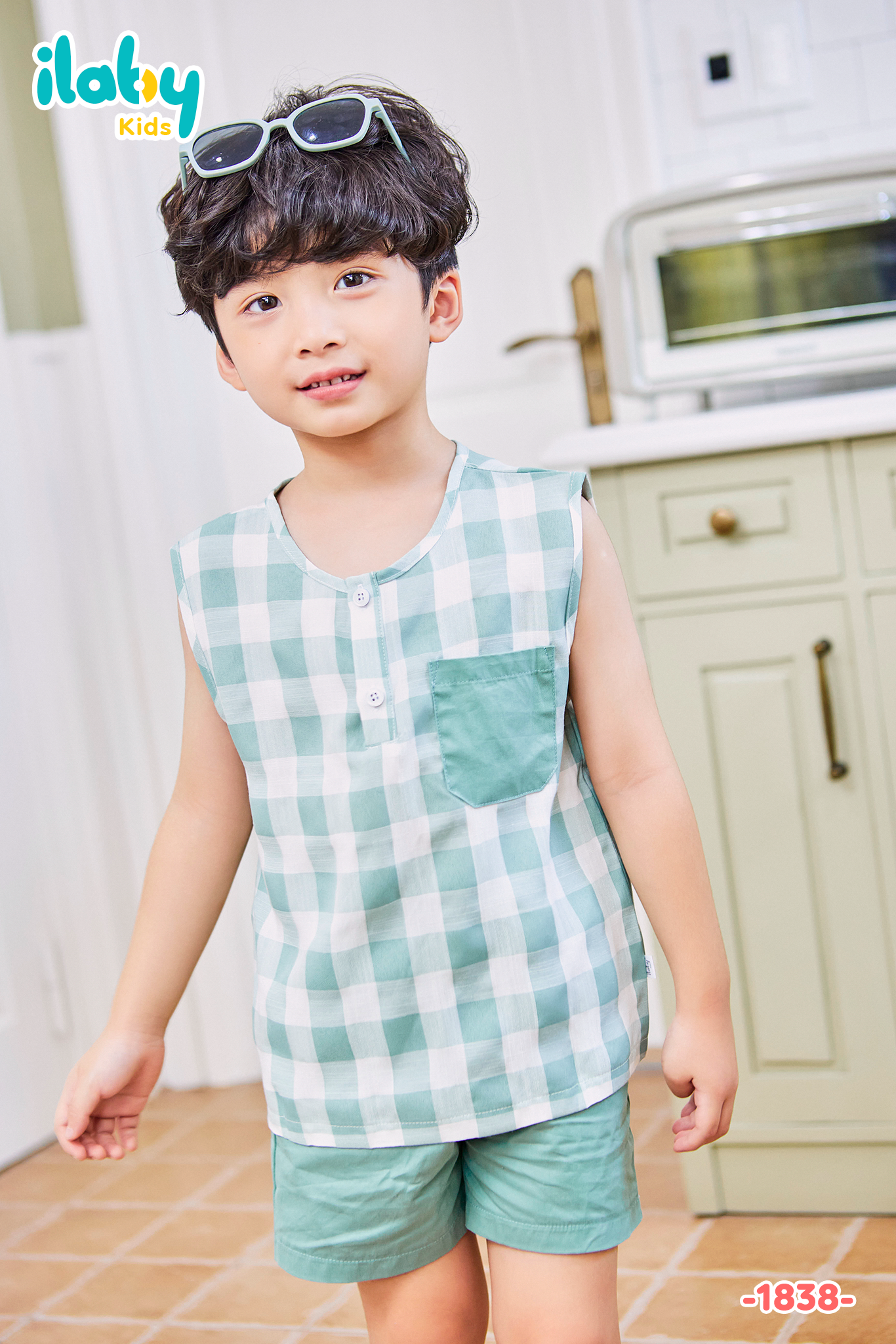 Bộ bé trai áo caro quần cộc_thumbnail_1