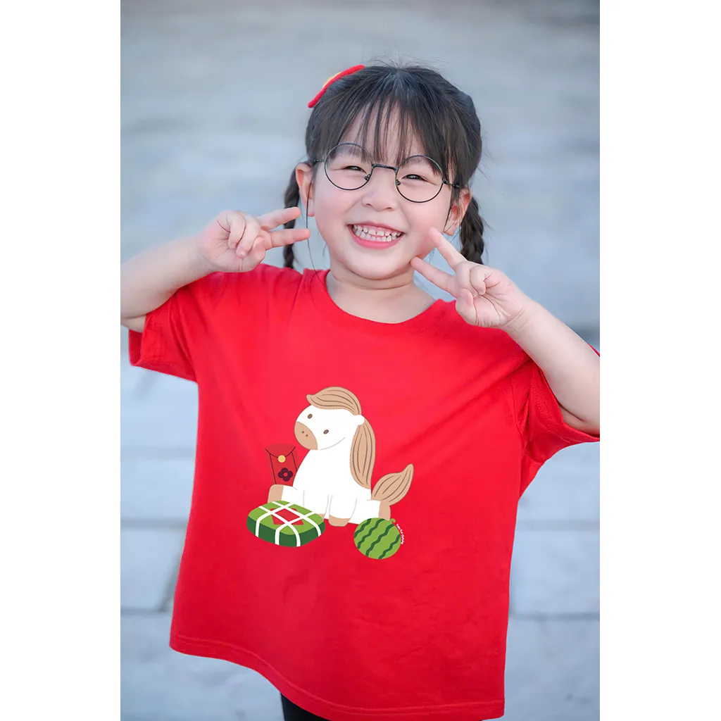 Áo thun Tết bé gái Kado vải cotton thoáng mát tay ngắn cổ tròn hình Ngựa in artwork 2944_thumbnail_4