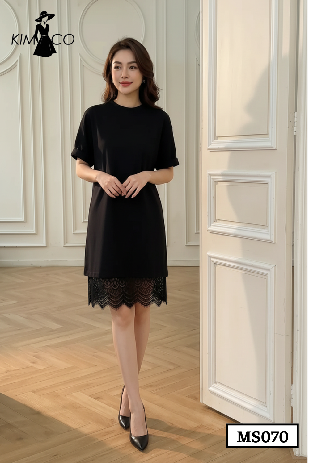 Set Đầm Suông Viền Ren Tối Giản - MS070