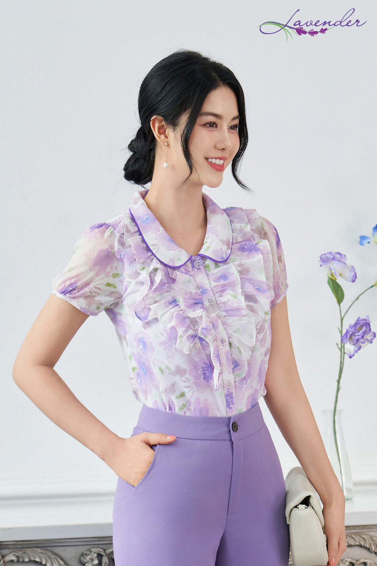 Áo sơ mi hoa tím cổ sen lé bèo ngực tay ngắn A3074_thumbnail_3