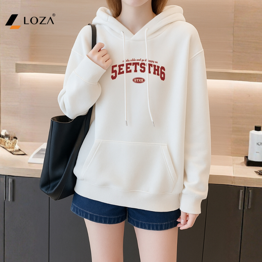 [Form Rộng] Áo hoodie nữ in hình 'Seetsth6' - Loza NM8405-1