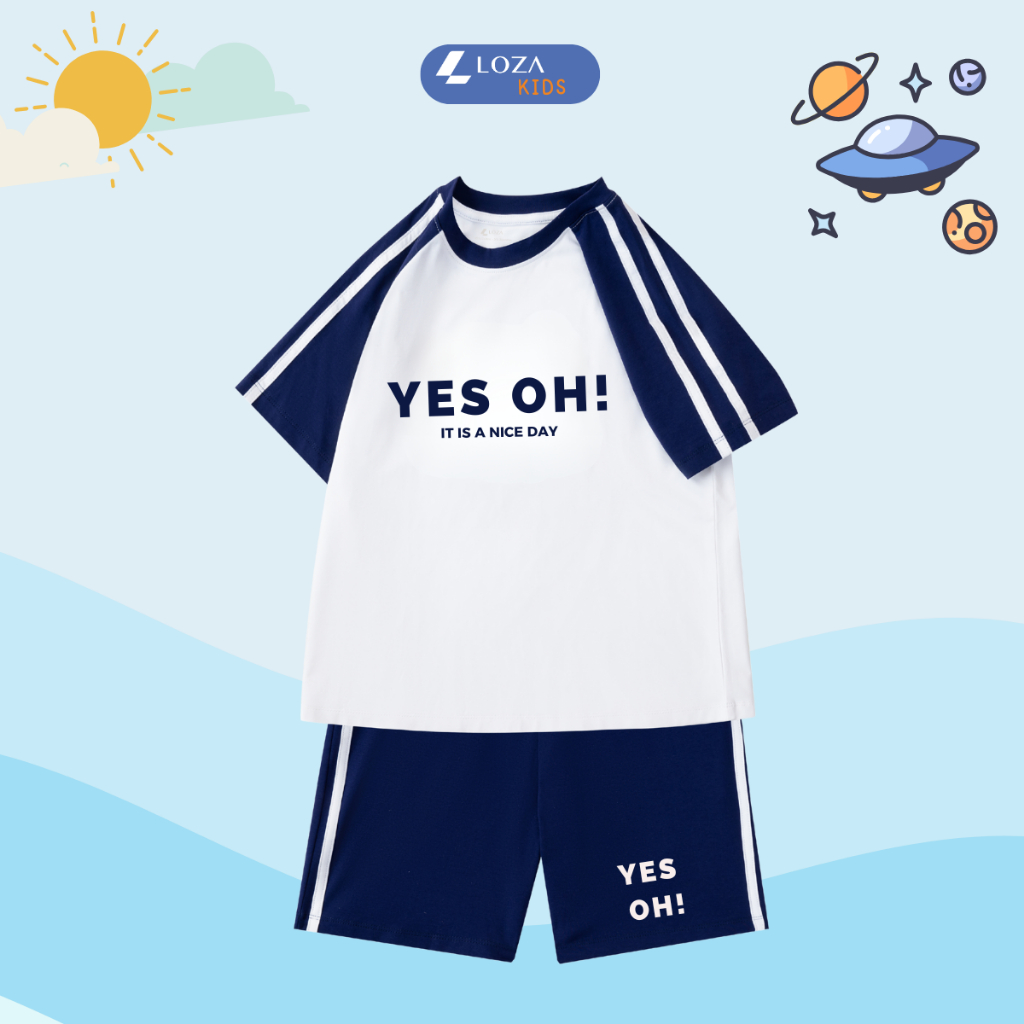 Đồ bộ trẻ em phối viền in chữ 'YES OH!' - Loza Kids BF260_thumbnail_5