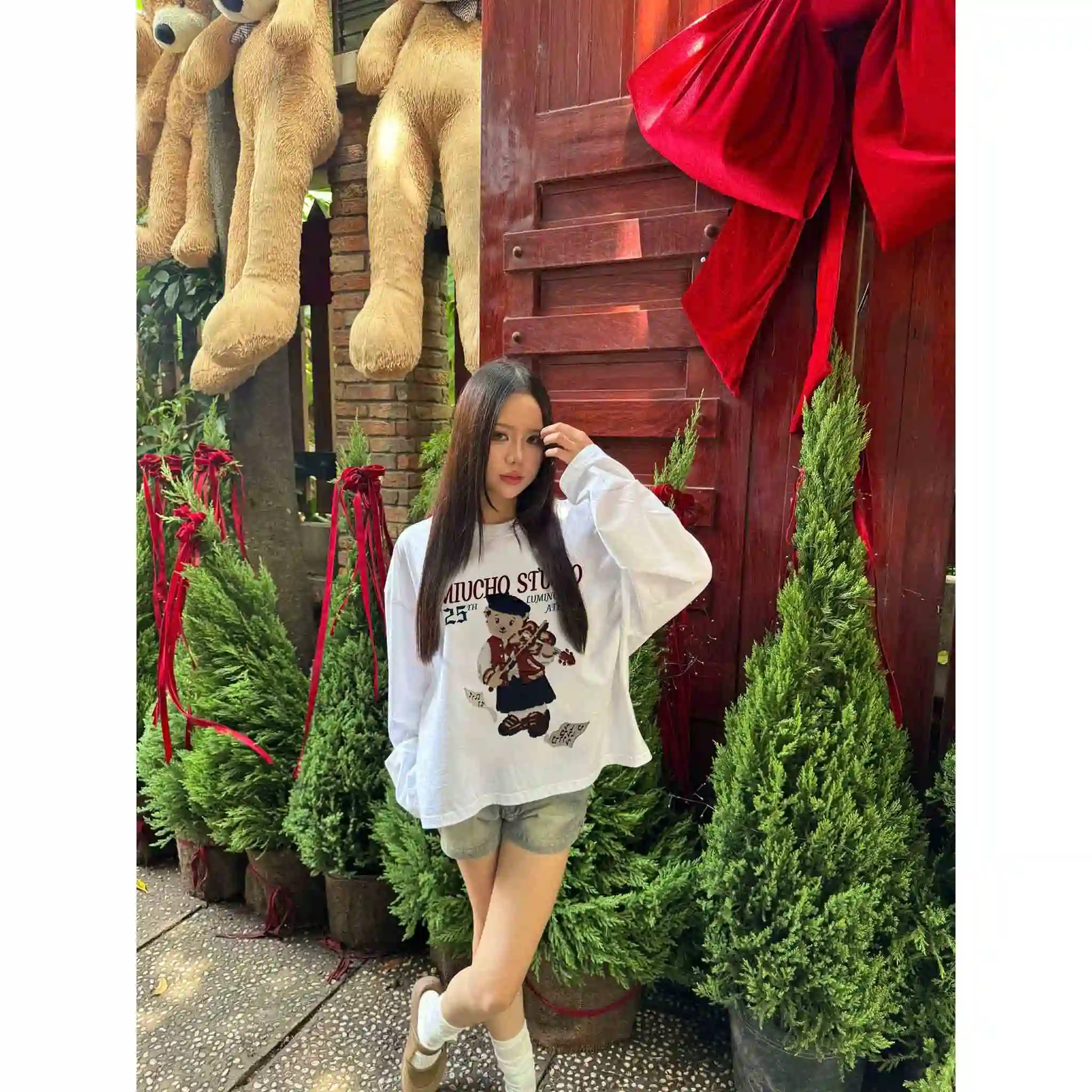 Áo thun boxy tay dài unisex Miucho Studio cotton cao cấp thoáng mát gấu teddy in mix 2707_thumbnail_3