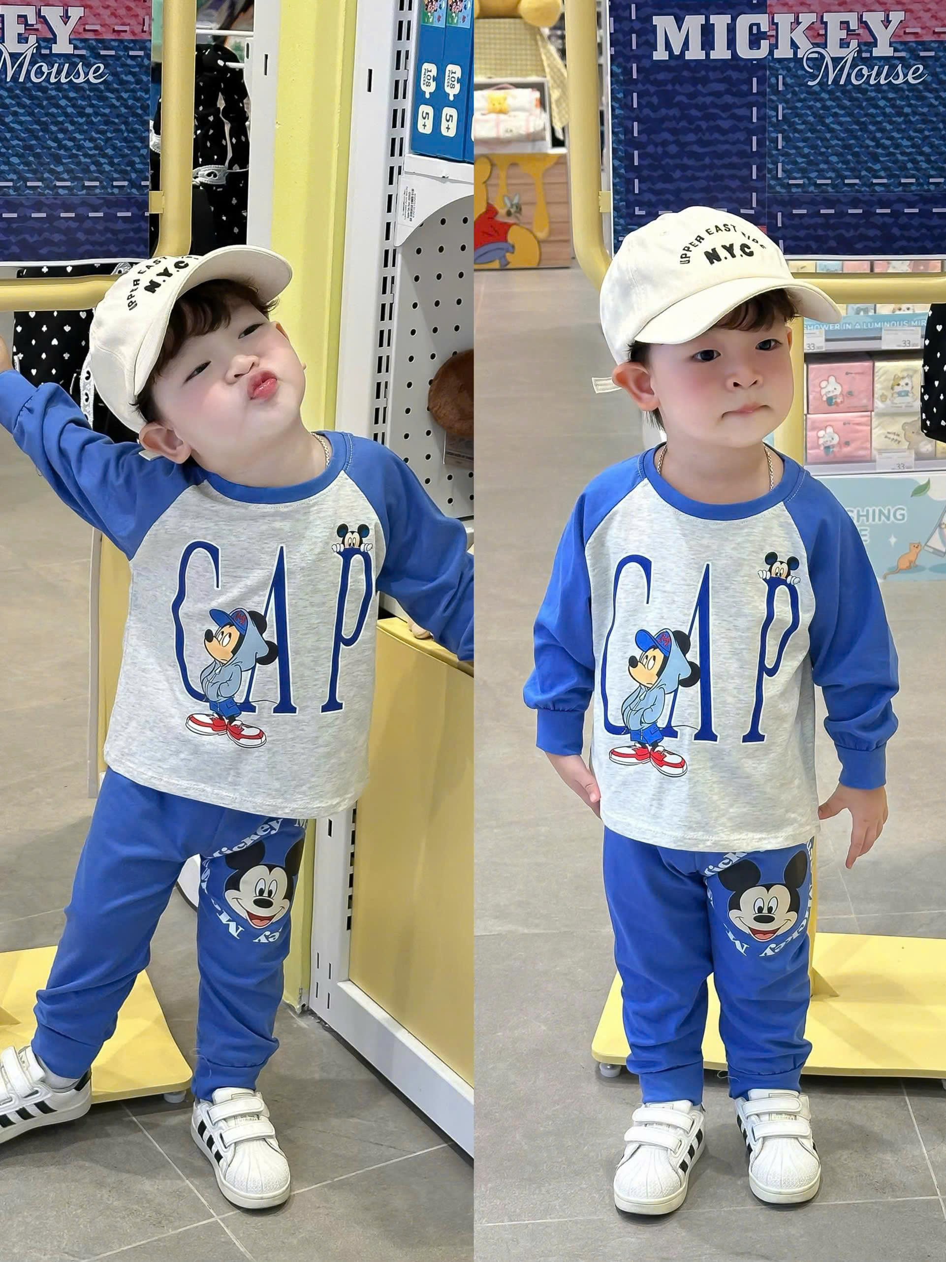 R32 SET 2 BỘ DÀI TAY MICKEY SỌC XANH CHỮ M - A100.264