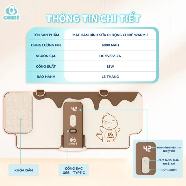 MÁY HÂM BÌNH SỮA DI ĐỘNG CHIBÉ WARM3 CB021_thumbnail_2