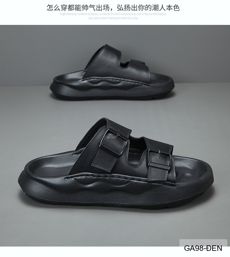 GA98 - Dép xỏ ngón nam đế dày thời trang, da bò mềm, hai quai khóa kim loại, màu Xanh Lá Cây và Đen_thumbnail_21