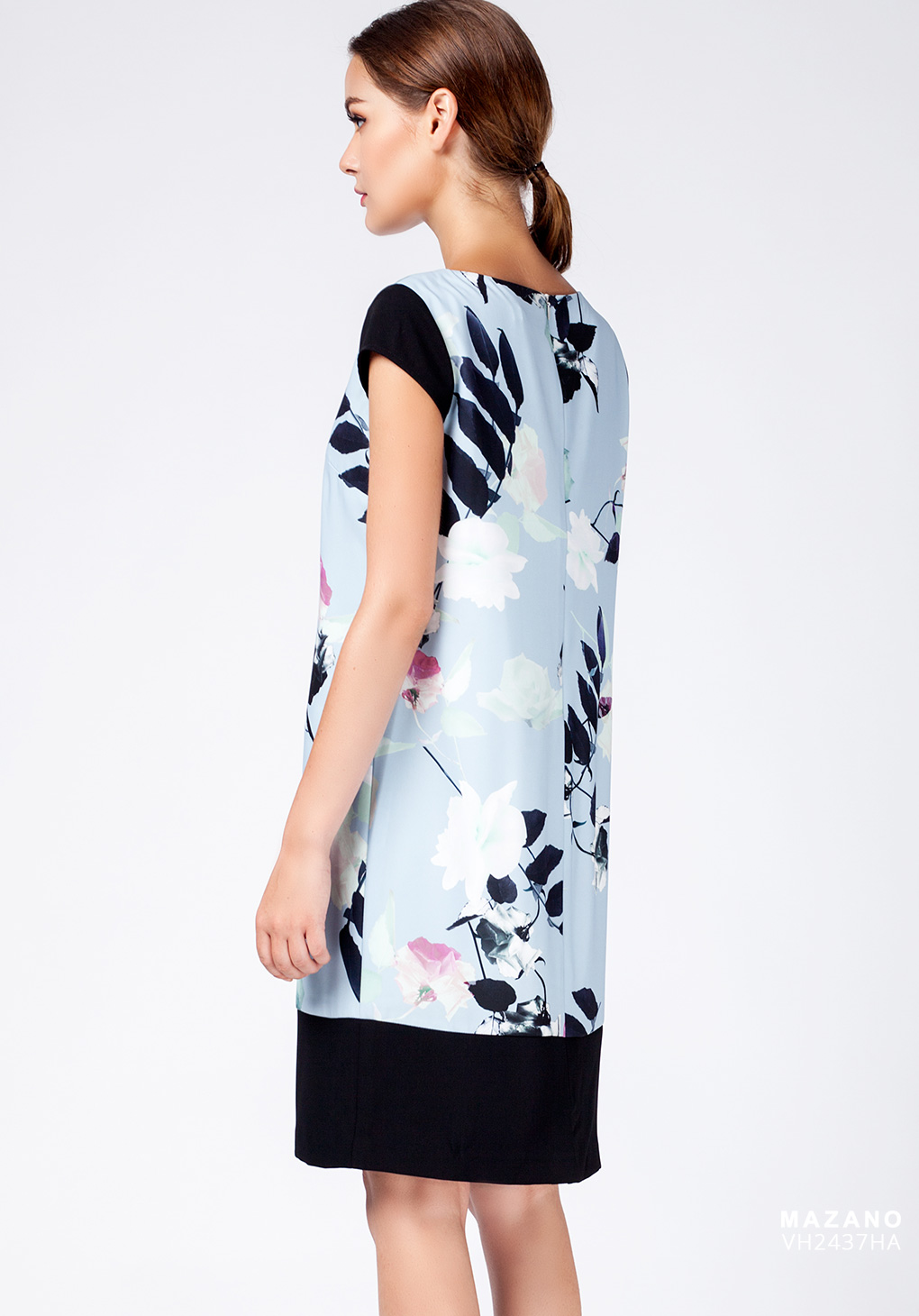 Đầm thân ôm xanh hoa phối cổ tròn_thumbnail_2