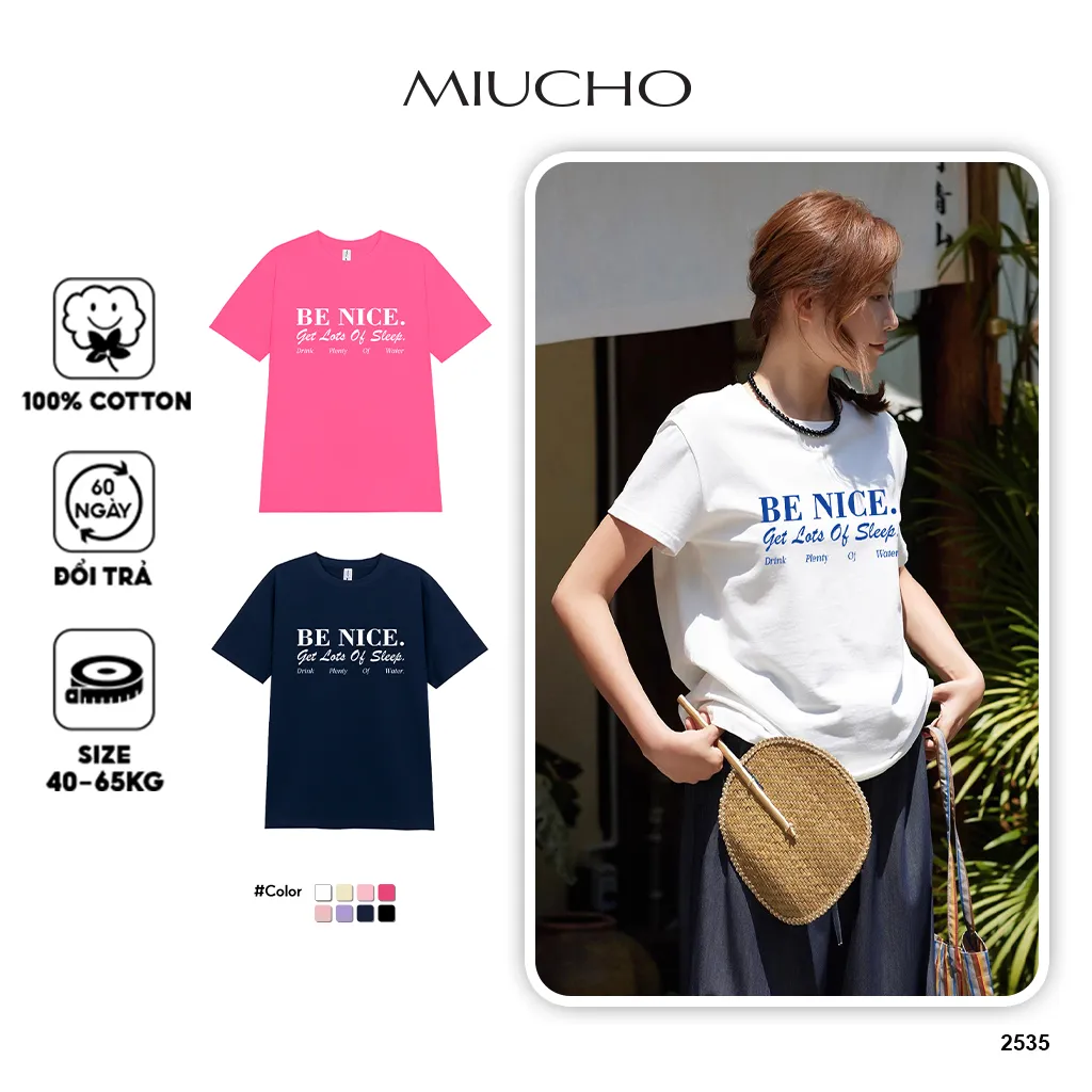 Áo thun nữ form vừa basic dễ phối đồ 2535 Miucho Chic vải cotton thoáng mát cổ tròn thấm hút mồ hôi
