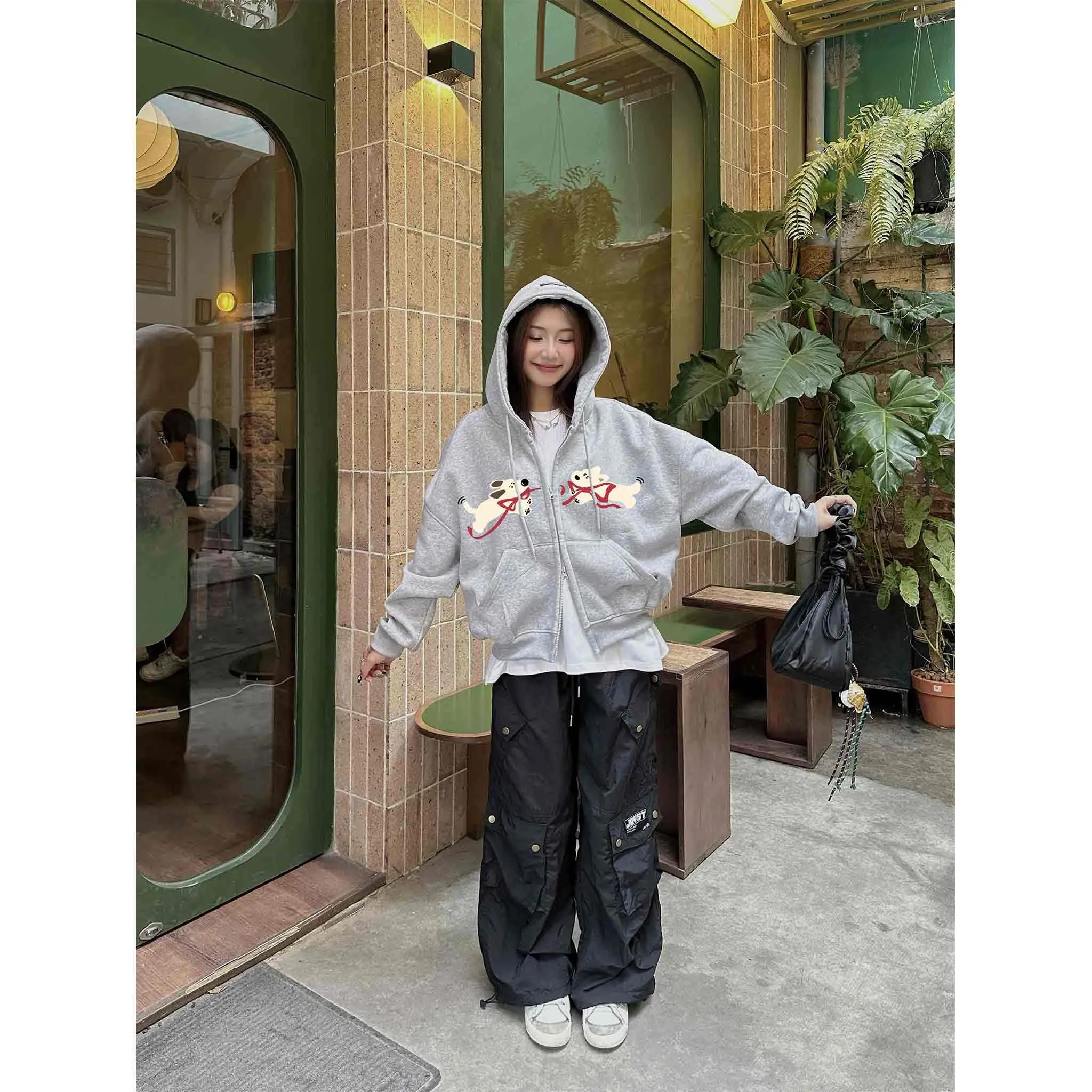 Áo khoác hoodie zip boxy nỉ 2 da 2653 Miucho thoáng mát dày dặn hình cún đáng yêu_thumbnail_6