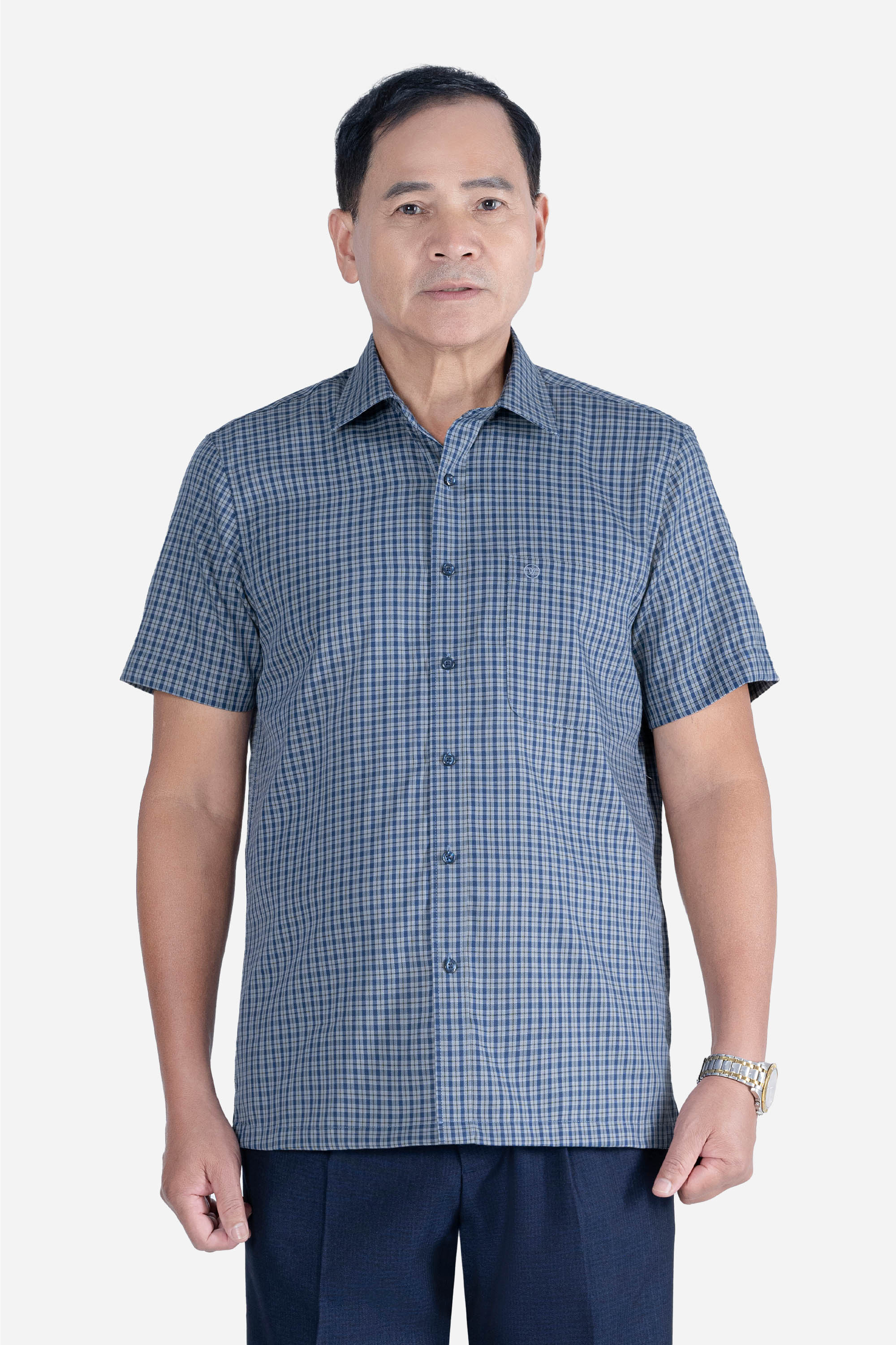 Sơ Mi Caro Cộc Tay Nam Trung Niên ANCHI Chất Liệu Sợi Tre Cao Cấp D27