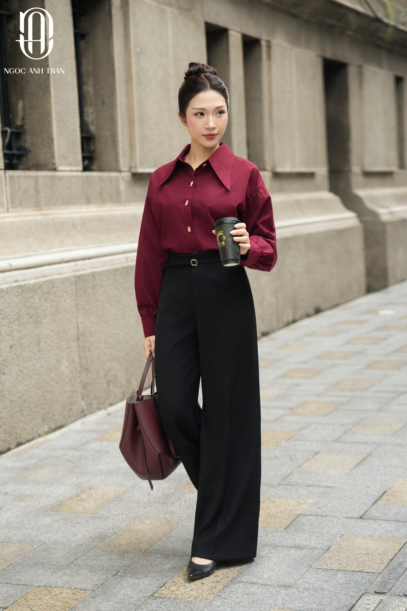 Q054 - Quần suông phối mặt đai vàng