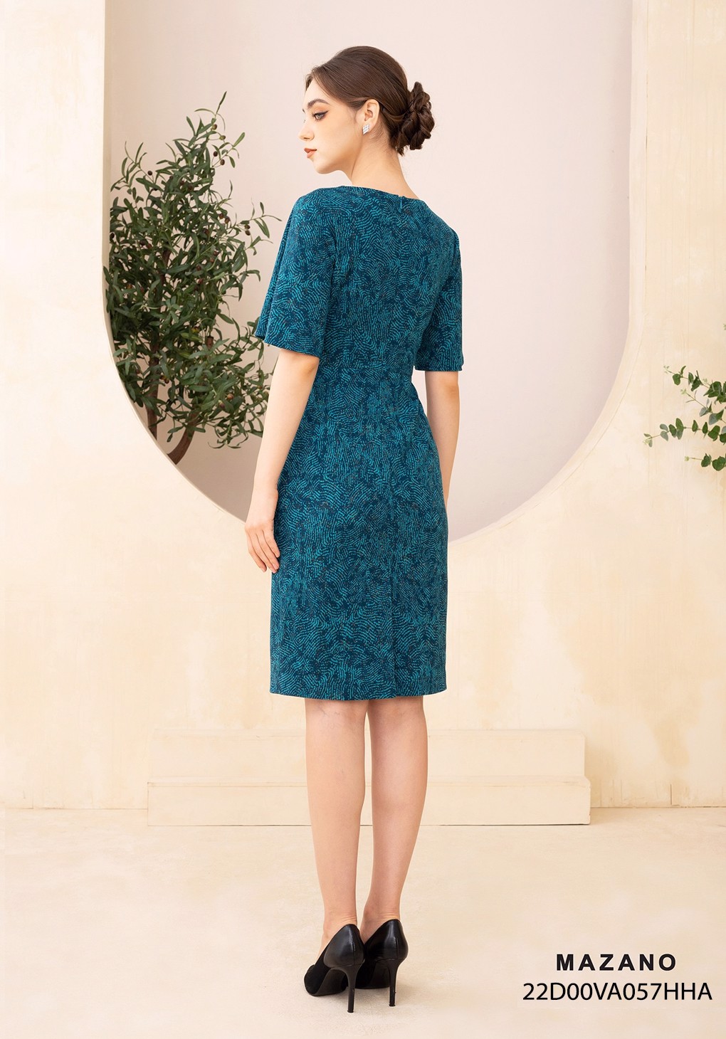 Đầm len xanh họa tiết xếp ly che bụng_thumbnail_1