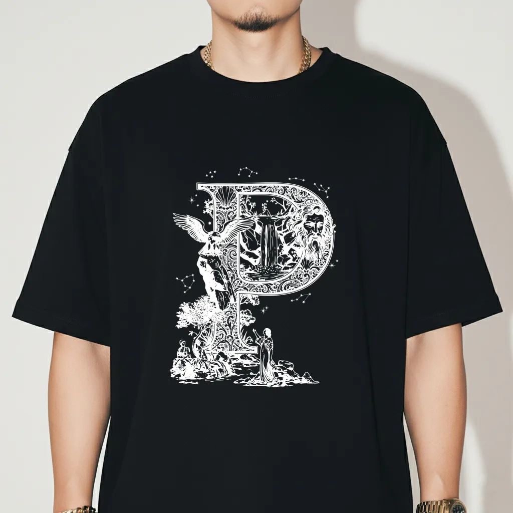 Áo thun nam form oversize Miucho Iconic vải cotton dày dặn thoáng mát chữ cái P nhiều màu 2761_thumbnail_3