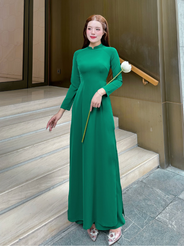 Áo dài lụa mỹ trơn Nhiều màu, cổ cao 2cm tay dài_thumbnail_1