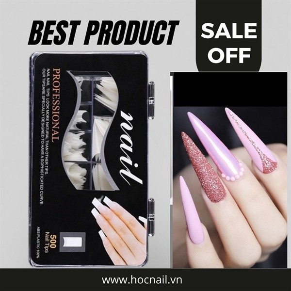 Móng nối tips - form nhọn dài - màu trắng đục - loại xịn trơn (hộp)_thumbnail_1