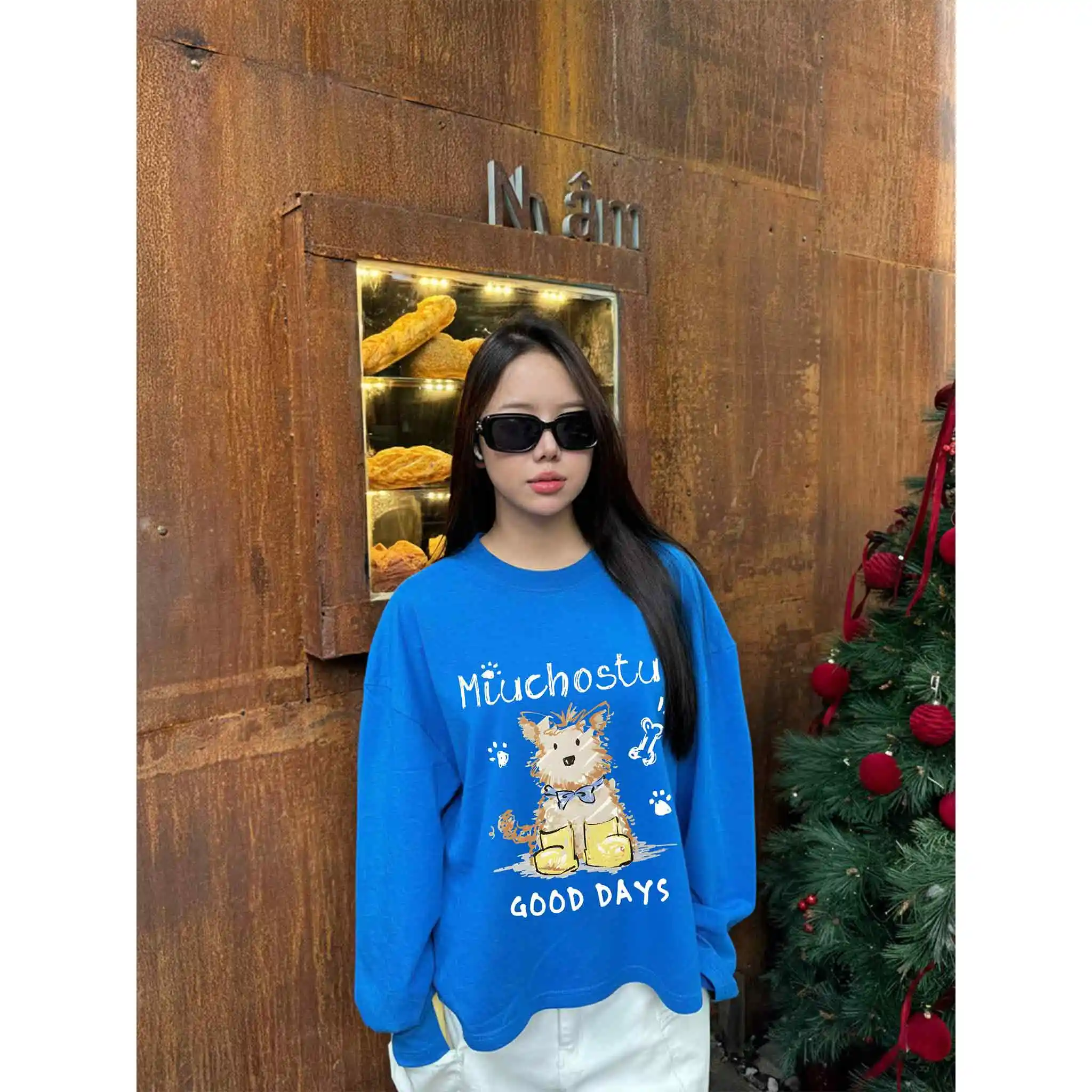 Áo thun tay dài form boxy Miucho vải cotton dày dặn thoáng mát Good days in mix 2800_thumbnail_8