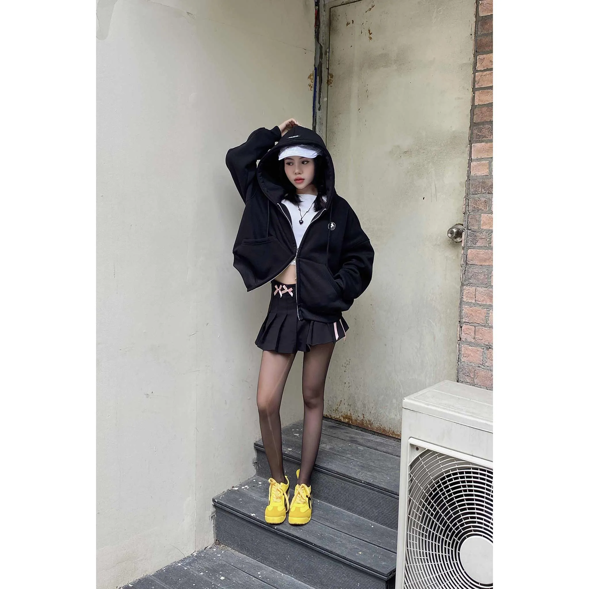 Áo hoodie zip form boxy basic dễ phối đồ 2581 Miucho vải nỉ bông cao cấp mềm mại thoáng mát_thumbnail_4