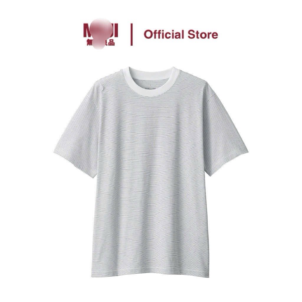 E237 ÁO PHÔNG NAM TRẮNG KẺ ĐEN NHỎ MUJI